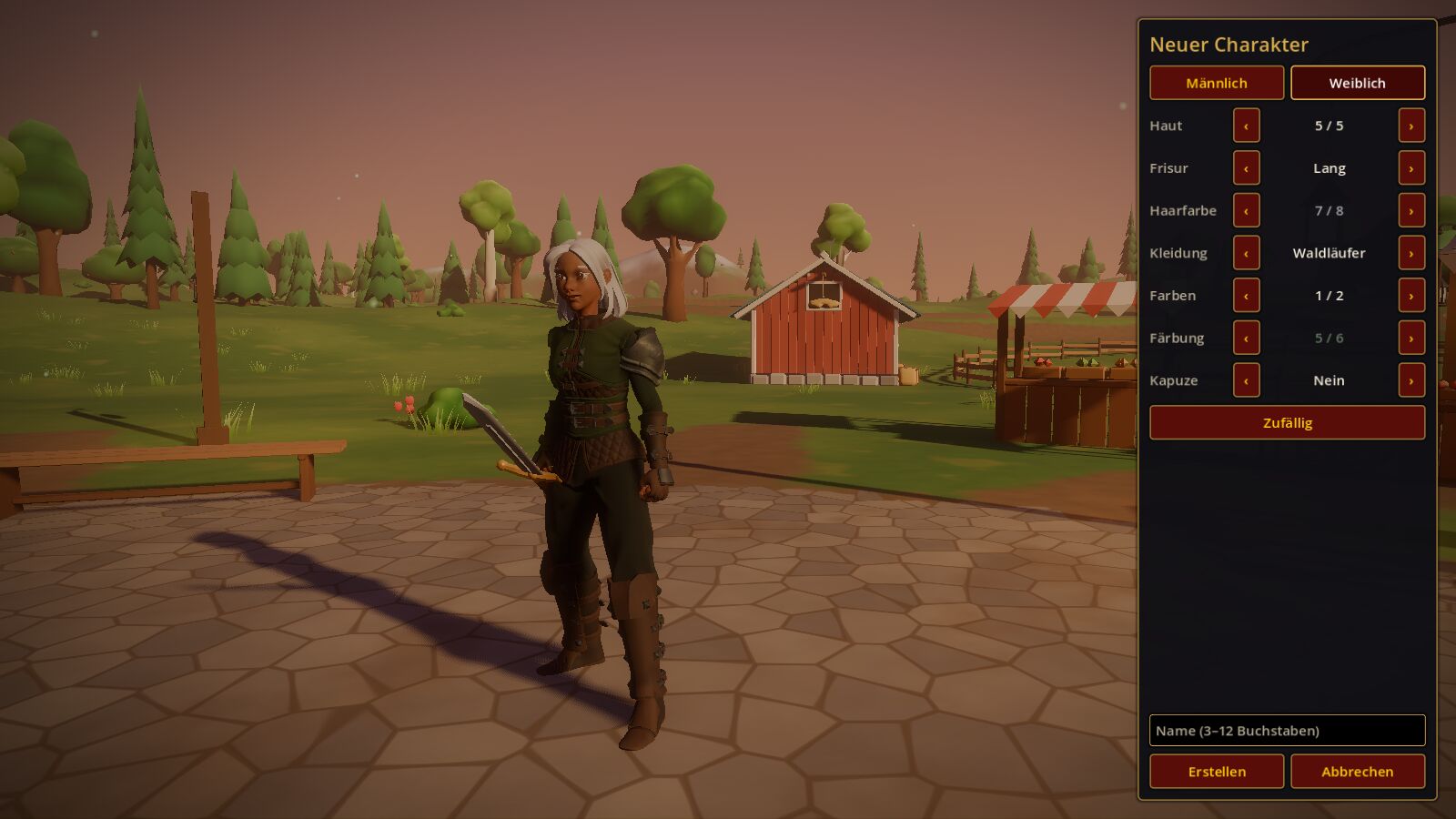 Character creator with a female ranger on the village square